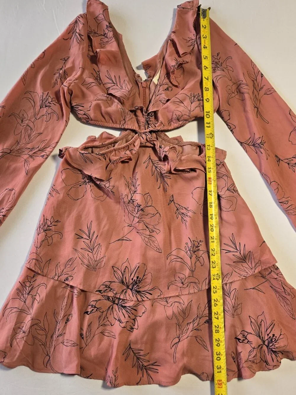 Open Edit Nordstrom Mini Dress Size S Pink Floral Cutout Long Sleeve Ruffle